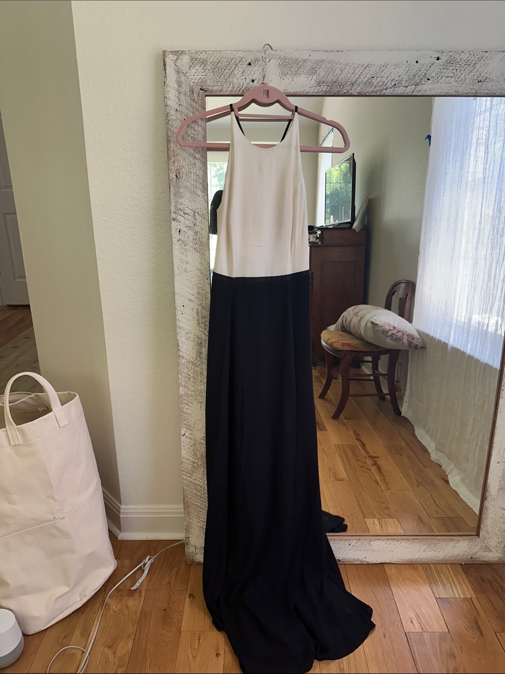 Halston Black and White Halter Maxi Dress